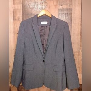 Calvin Klein Gray One Button Blazer Jacket Size Women's 14 Career Office Busines